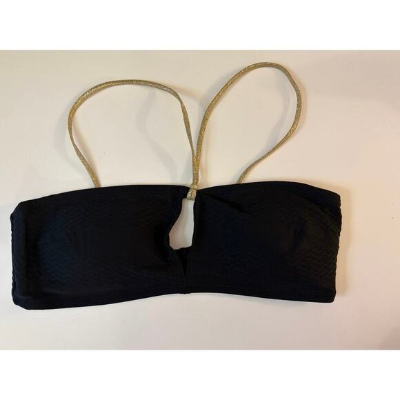 aerie Other - NWT Aerie Bandeau Bikini Top – Black with Gold Straps – Size Small